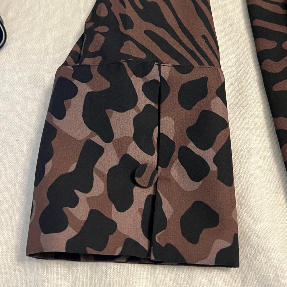 Black Label by Chico's Animal Print Tie Neck Midi Dress M Zrbra Cheetah Mixed - Picture 4 of 13